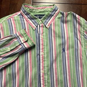 VTG Polo Ralph Lauren Pony embroidered Mint striped long sleeve Button‎ Shirt XL